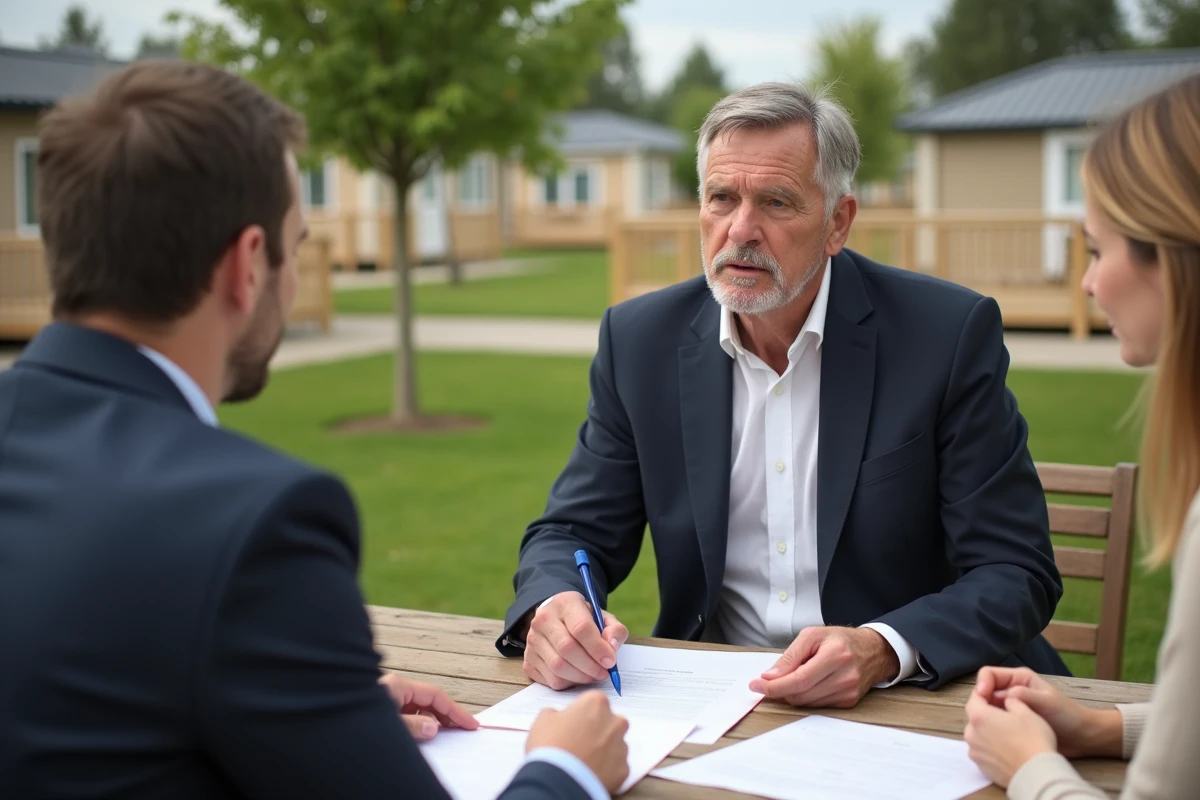 Conseiller immobilier et cliente signant un contrat d'achat de parcelle en PRL