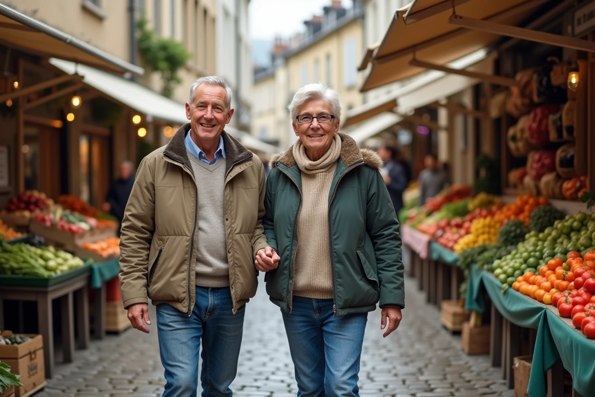 Couple dans un marché local en Île-de-France