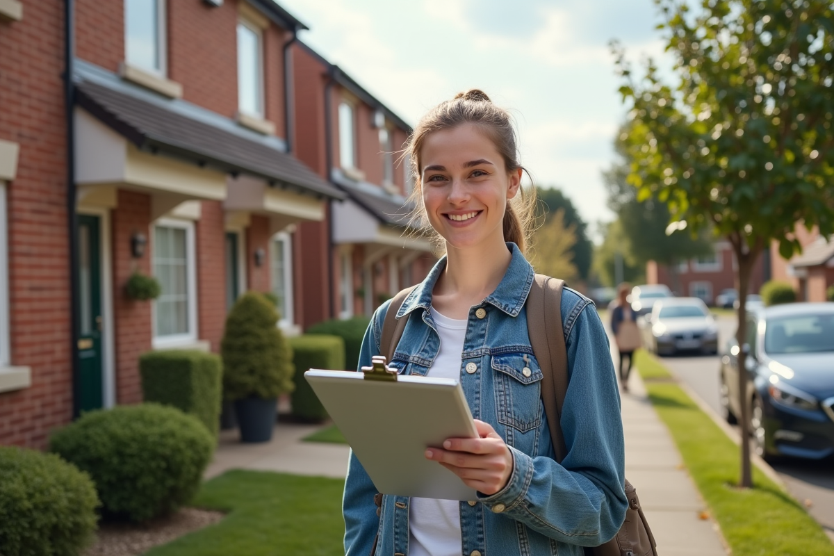 Femme discutant avec un couple dans un quartier résidentiel