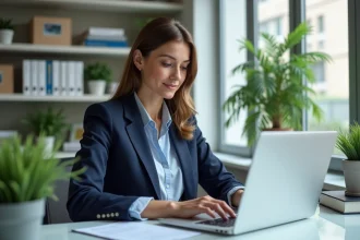 Femme confiante en immobilier dans un bureau moderne