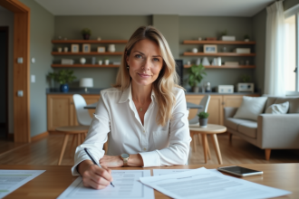 Femme d'âge moyen dans une maison lumineuse et moderne