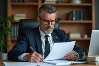 Homme d'affaires étudiant des documents officiels