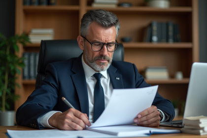 Homme d'affaires étudiant des documents officiels