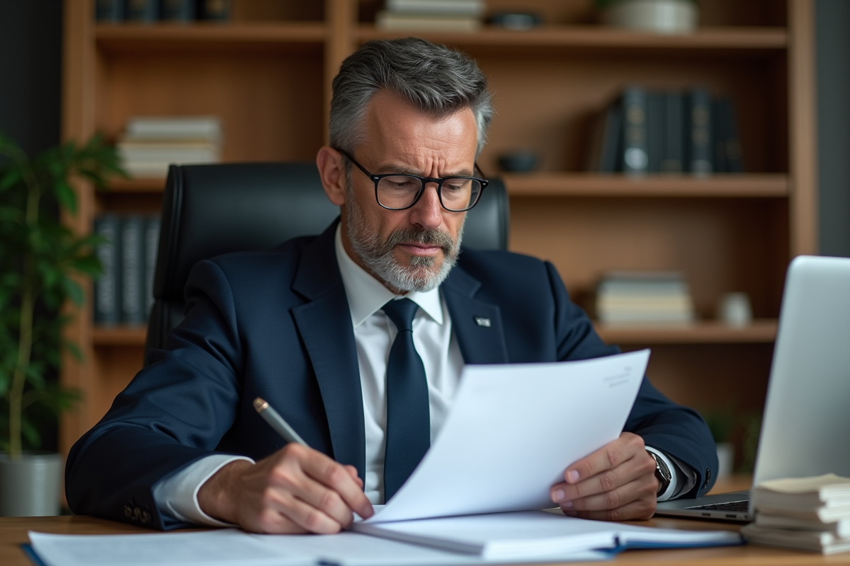 Homme d'affaires étudiant des documents officiels