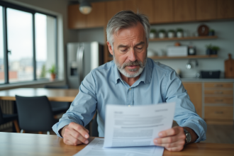 Homme d'âge moyen examinant un contrat de prêt immobilier