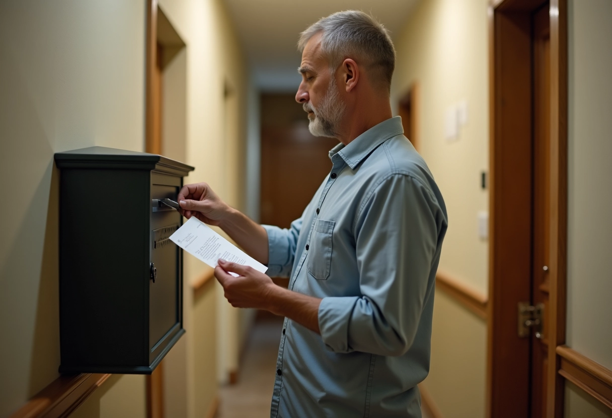 Homme déposant une lettre dans une boîte aux lettres