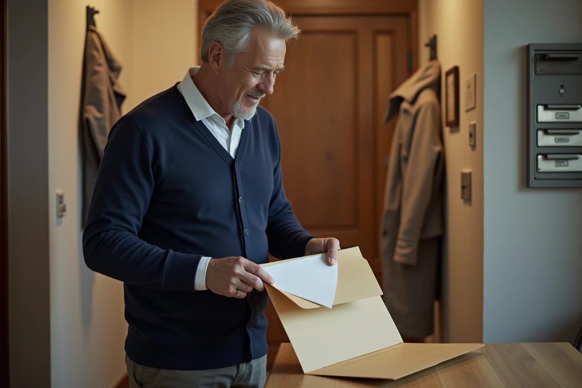 Homme plaçant une lettre dans une enveloppe à l