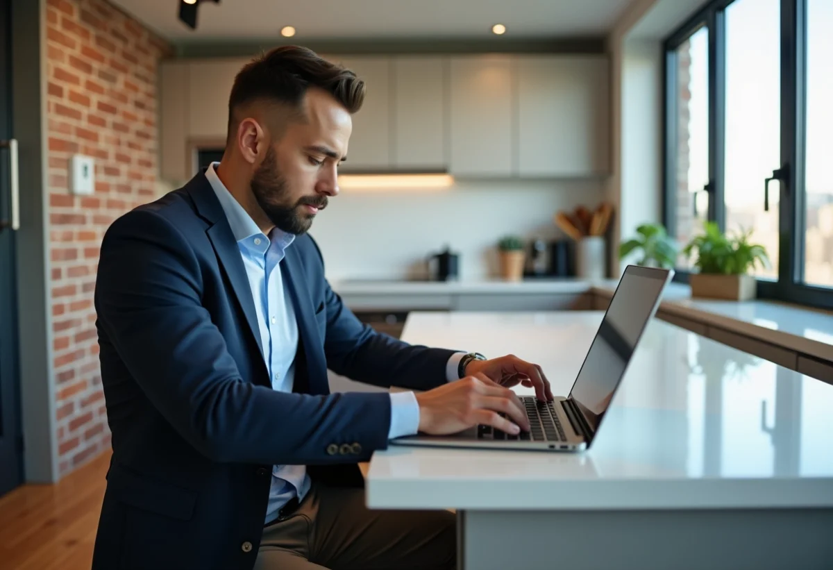 Homme en blazer dans un appartement moderne