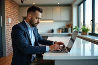 Homme en blazer dans un appartement moderne