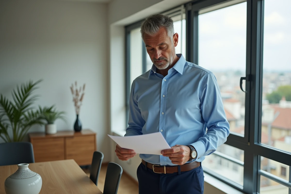 Homme vérifiant une lettre de motivation dans un intérieur lumineux