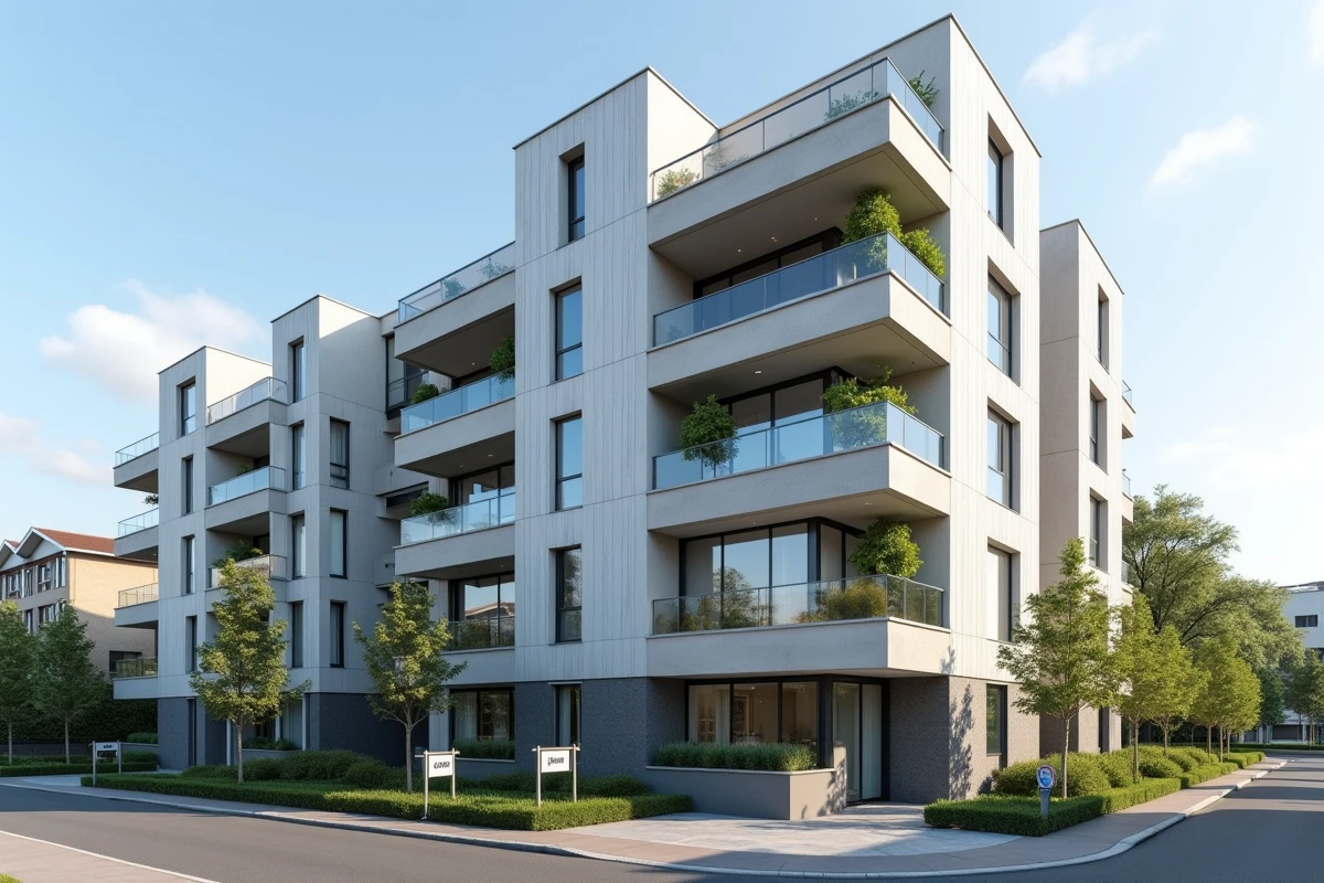 Immeuble résidentiel neuf avec balcons vitrés et panneau À Louer pour investissement locatif en lot immobilier neuf