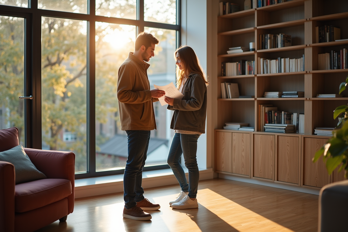 Jeune couple discute dans un appartement ensoleille