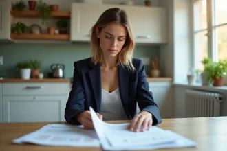 Jeune femme professionnelle examine des documents de location