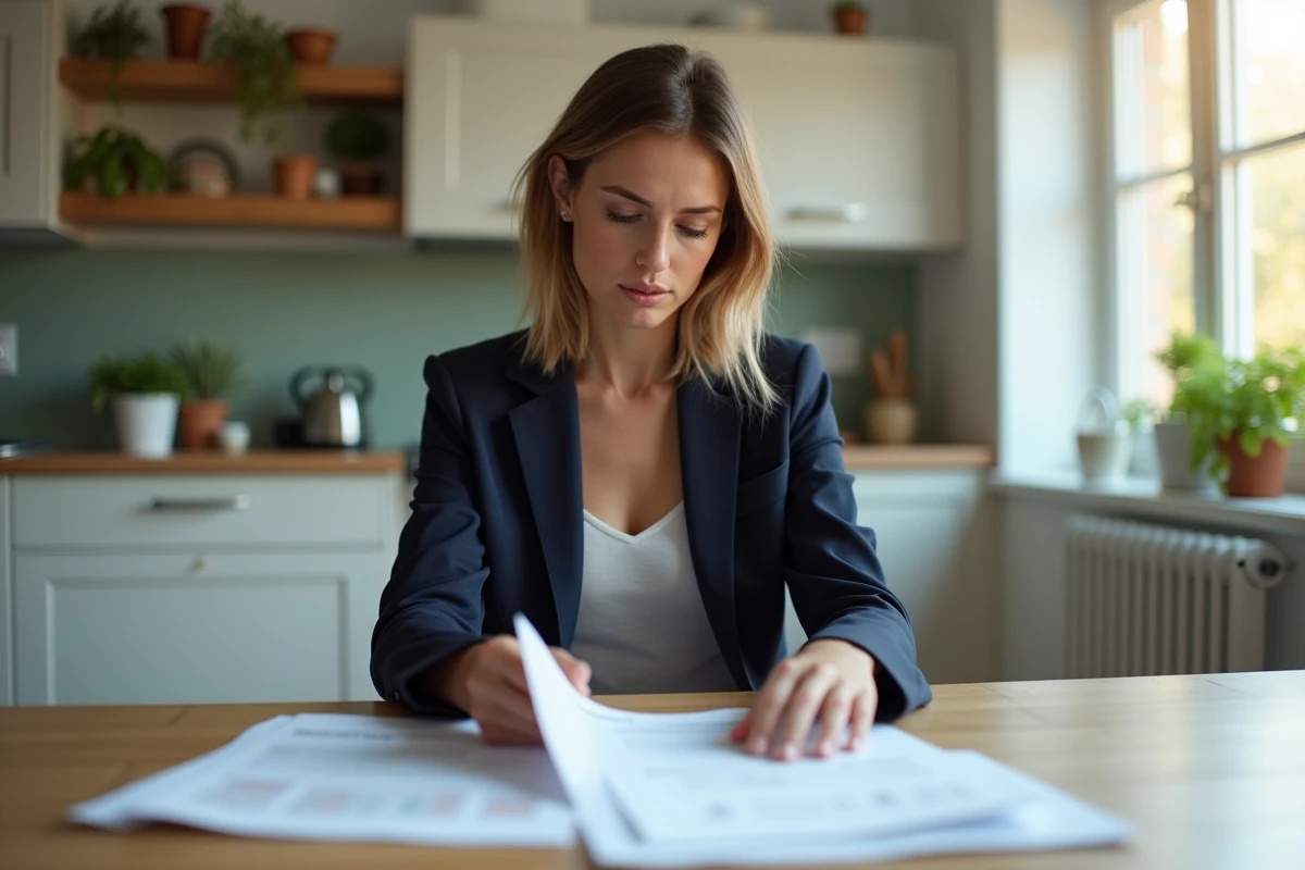 Jeune femme professionnelle examine des documents de location