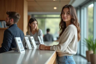 Jeune femme dans un bureau social moderne en service logement