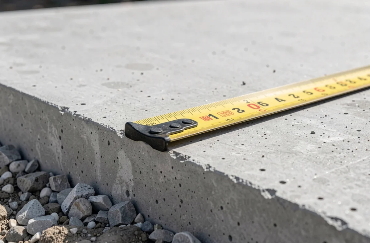 Règle posée sur le bord d'une dalle de béton fraîche