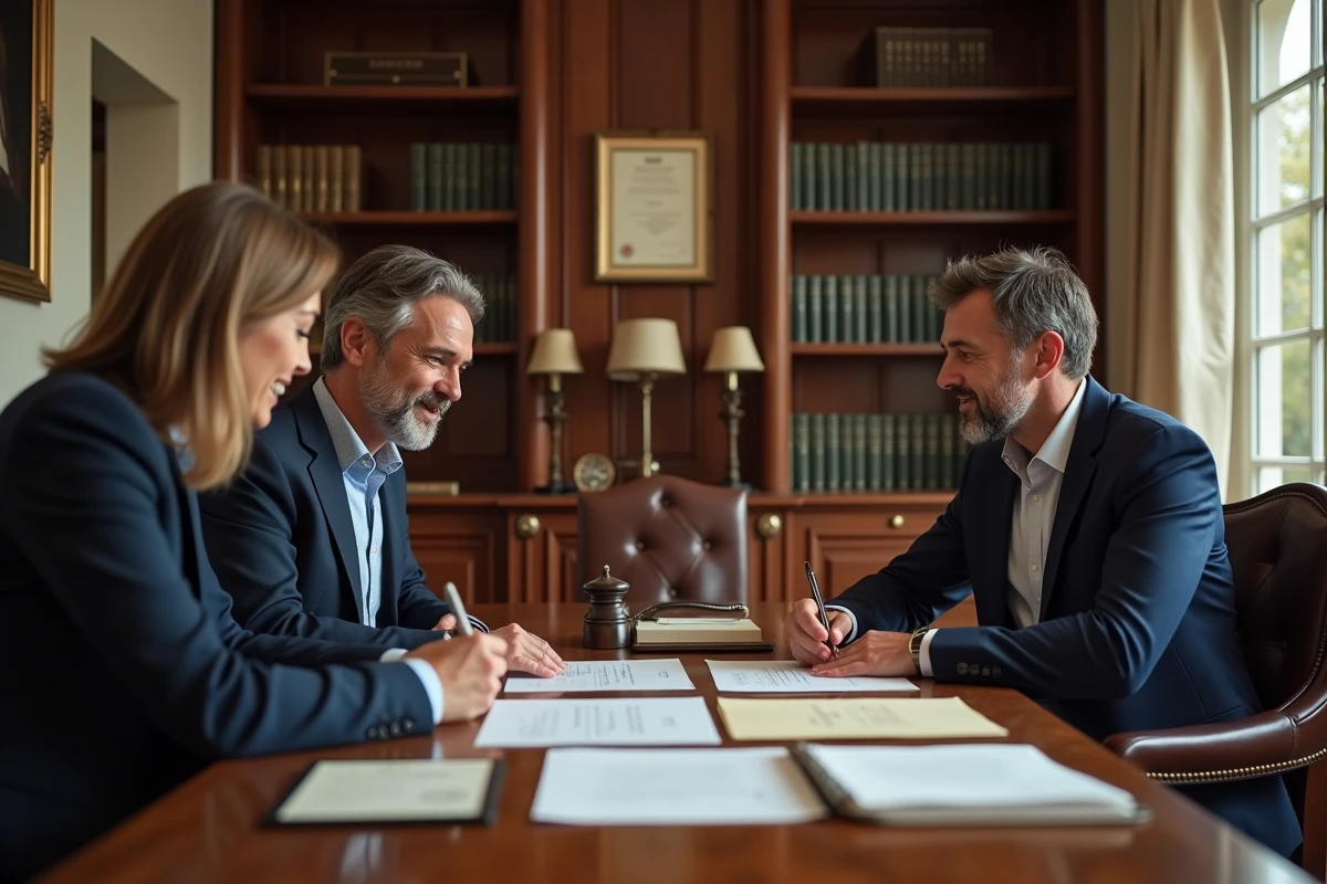 Signature d'acte de vente immobilière chez le notaire illustrant les différences fiscales entre marchand de bien et investisseur locatif