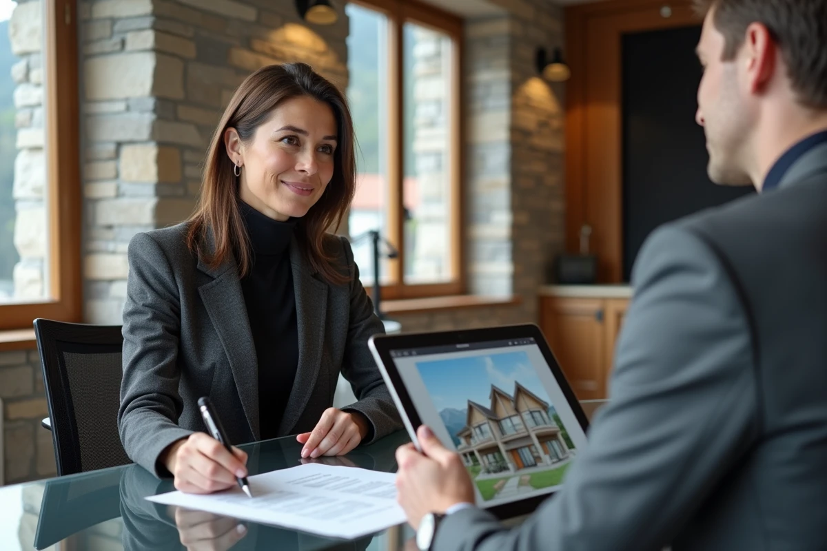 Signature d'un contrat d'achat immobilier dans une agence à Andorre