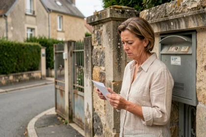Femme devant une boîte aux lettres cherchant le nom du propriétaire d'une maison